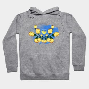 Yellow tulips and yellow-blue heart. Ukraine Hoodie